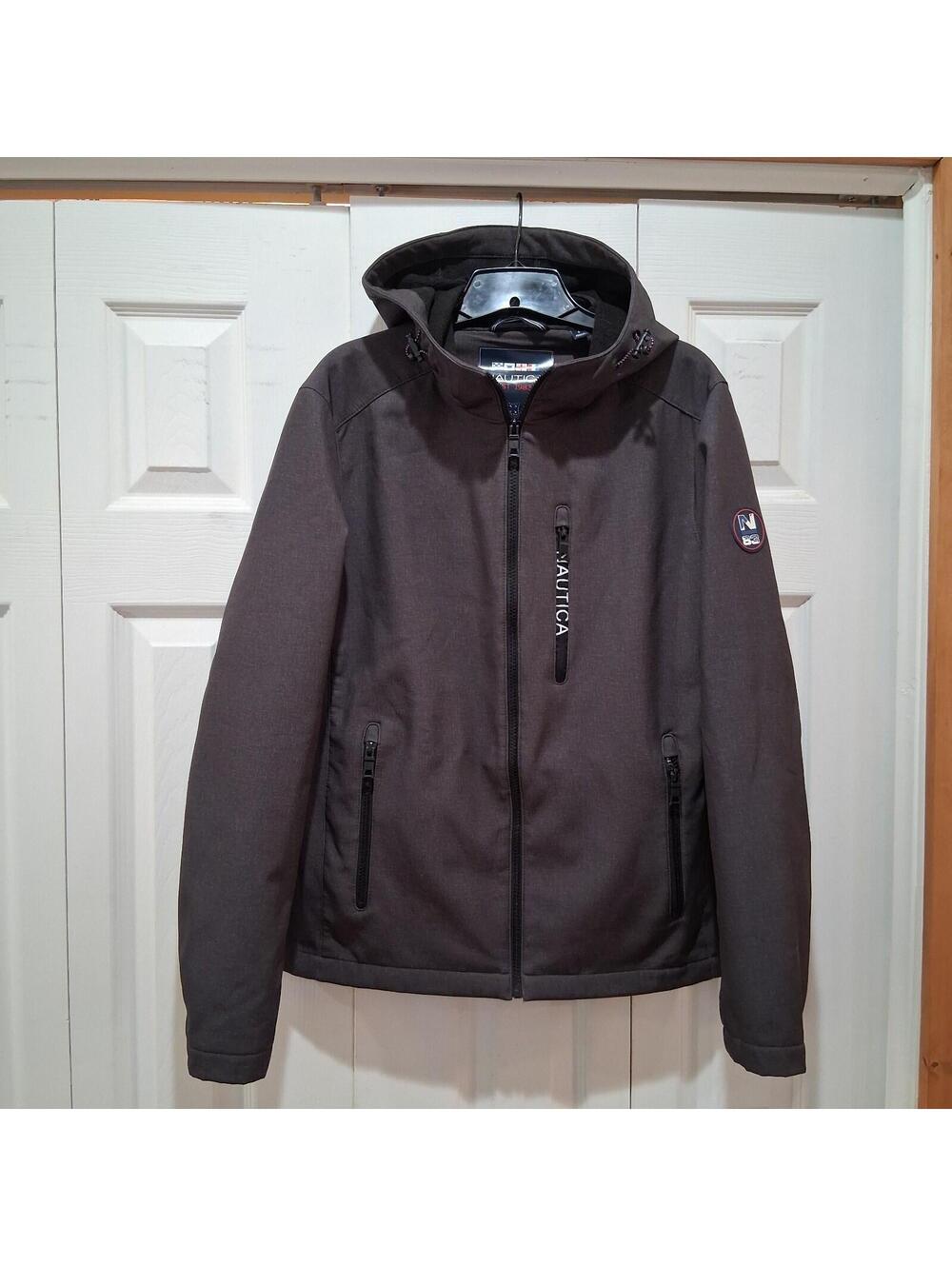 Nautica N83 Men's Softshell Jacket Small Charcoal Grey Hooded Fleece Lined Coat
